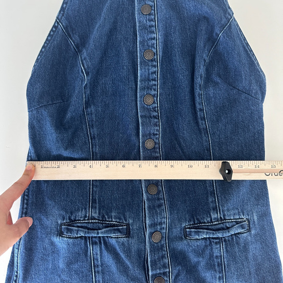 Free People Denim Jumpsuit 8 Blue Flared Halter One Piece Low Back 70s Retro - Picture 11 of 11
